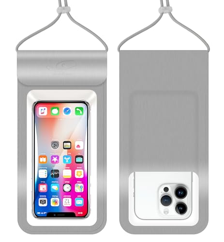 HiRui Universal Waterproof Phone Pouch with Touch Screen, IP68 Waterproof Case Dry Bag for Beach, Compatible with iPhone 17/16/15/14/13/XR/SE, Samsung Galaxy, Fits up to 6.1", Silver, Large - color: Silver, size: Large