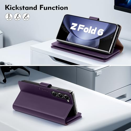 Shieldtop Compatible with Samsung Galaxy Z Fold 6 Wallet Case with Card Holder,Women Man RFID Blocking PU Leather Flip Shockproof Protective Cover Credit Card Holder Slots Kickstand,Purple - color: Purple, size: Samsung Galaxy Z Fold 6