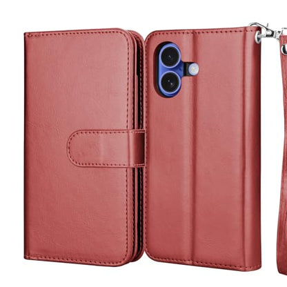 NJJEX Wallet Case Compatible with iPhone 17 6.3" 2025, [9 Card Slots] PU Leather Card Holder Folio Flip [Detachable] Kickstand Magnetic Phone Cover & Lanyard Compatible for iPhone 17 [Wine Red] | PU leather folio flip, detachable magnetic phone cover, int