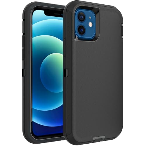 Case for iPhone 12 Pro, iPhone 12 Case, Heavy-Duty Tough Rugged Shockproof Drop Protective Cover Phone Cases, Black - color: Black+Black, size: iPhone 12