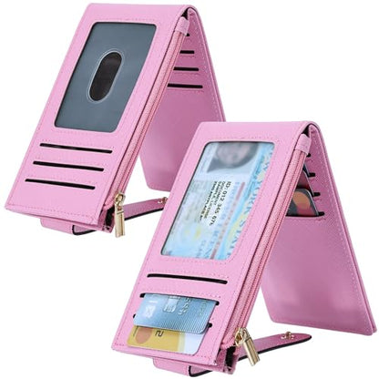 Chelmon Women's RFID Slim Card Holder Wallet | Thin Bifold Multi Card Case with Zipper Coin Pocket Purse for Women(Pink) - color: Pink