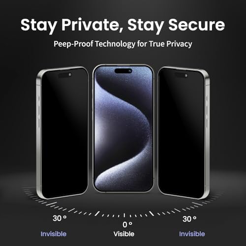 2 PACK Privacy Screen Protector for iPhone 15 Pro, [27° Anti-Spy] 9H Hardness Shatterproof Tempered Glass with [Easy Installation Frame with Auto Dust Removal] Bubble Free, Case-Friendly, HD Full Coverage - size: iPhone 15 Pro