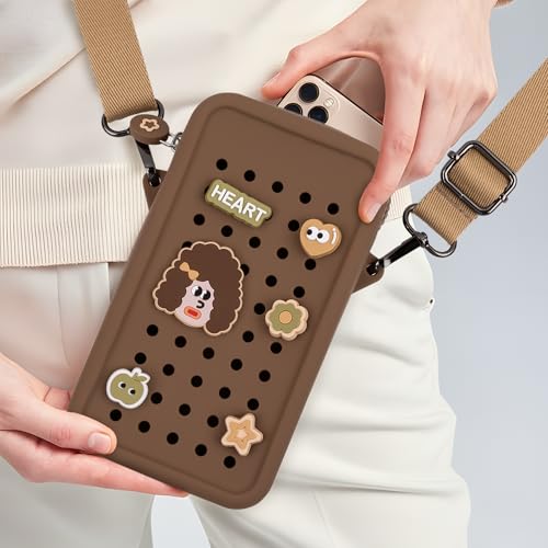 Candy Small Crossbody Bag with Wide Shoulder Strap and Larger Holes for Charms – Adjustable, Stylish, and Comfortable Everyday Bag (Brown) - color: Brown(updated)