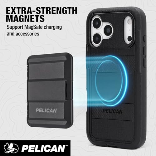 Pelican Voyager iPhone 17 Pro Max Case - Rugged MagSafe Phone Case - Black | Magnetic Phone Case w/24ft Military Grade Drop Protection - Phone Cover w/ Belt Clip Holster Kickstand for iPhone 17 Pro Max - color: Voyager - Black - Pro Max, style: iPhone 17