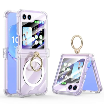 Case for Samsung Galaxy Z Flip 6 Case with Ring Shockproof Kickstand Hinge Protection Compatible with Magsafe Phone Cover for Samsung Galaxy Z Flip 6 5G(Hyaline) - color: Hyaline