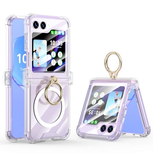 Case for Samsung Galaxy Z Flip 6 Case with Ring Shockproof Kickstand Hinge Protection Compatible with Magsafe Phone Cover for Samsung Galaxy Z Flip 6 5G(Hyaline) - color: Hyaline