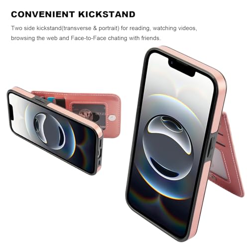 KIHUWEY for iPhone 17e/16e Wallet Case Card Holder Kickstand, Rose Gold | Credit Card Slots, PU Leather, Magnetic Clasp, Flip Heavy Duty Protection Cover for Men and Women - color: Rose Gold