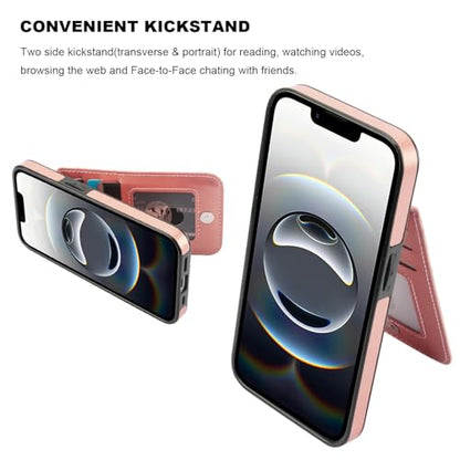 KIHUWEY for iPhone 17e/16e Wallet Case Card Holder Kickstand, Rose Gold | Credit Card Slots, PU Leather, Magnetic Clasp, Flip Heavy Duty Protection Cover for Men and Women - color: Rose Gold