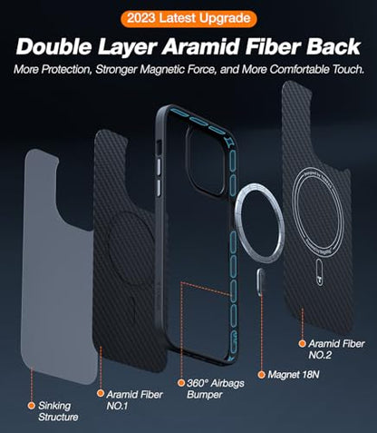 TORRAS Upgraded Stronger Magnetic for iPhone 14 Pro Case, Black Edge | 12 FT Military Grade Drop Tested, Compatible with MagSafe, Scratch Resistant for iPhone 14 Pro Phone Case - color: Aramid Fiber Black