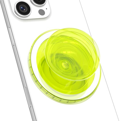 Svanove Magnetic Phone Grip Compatible with Magsafe, Mag Safe Translucent Clear Grip Collapsible Kickstand for iPhone Samsung Pixel, Cute Transparent Silicone Removable Phone Stand Holder, Neon Yellow - color: Neon Yellow, style: Magnetic