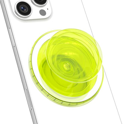 Svanove Magnetic Phone Grip Compatible with Magsafe, Mag Safe Translucent Clear Grip Collapsible Kickstand for iPhone Samsung Pixel, Cute Transparent Silicone Removable Phone Stand Holder, Neon Yellow - color: Neon Yellow, style: Magnetic