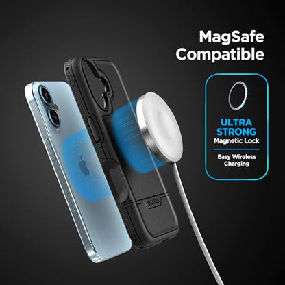 ENCASED Shockproof Case Compatible with iPhone 16 Plus - Ultra Protective Heavy Duty Magnetic Phone Cover, Rebel Series (Black, for iPhone 16 Plus) - color: Black, size: iPhone 16 Plus