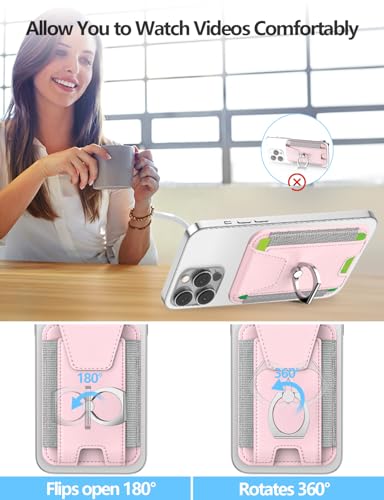 for Magsafe Wallet with Grip; 6-Card Holder; Stronger Magnetic Phone Wallet - color: Soft Blush Pink