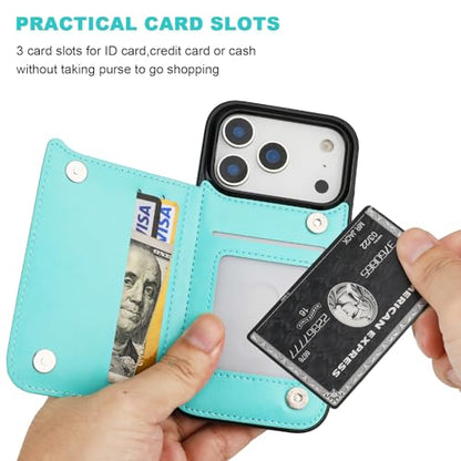 ONETOP for iPhone 17 Pro Wallet Case with Credit Card Holder,LightBlue | Kickstand,ID/Cash Holder,Case Wallet with Card Slots,Double Magnetic Clasp,Durable PU Leather Shockproof Cover for Women Men - color: Light Blue
