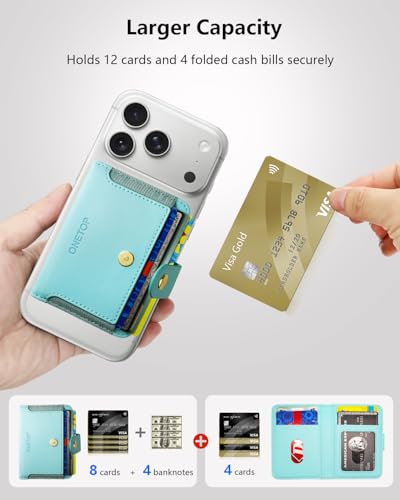 ONETOP for MagSafe Wallet,Magnetic Phone Wallet with 5 Card Slots,MintGreen | 1-12 Cards/Cash Holder for iPhone 17/16/15/14/13/12 Series,Detachable Wallet Stick-On Back,PU Leather RFID Blocking Kickstand - color: Mint Green