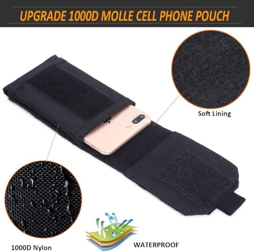 Molle Phone Pouch, Small Molle Pouches, Tactical Cell Phone Holster, Heavy Duty Waterproof Smartphone Case Holder for Vest Belt Waist (Black) - color: SIMPLE BLACK