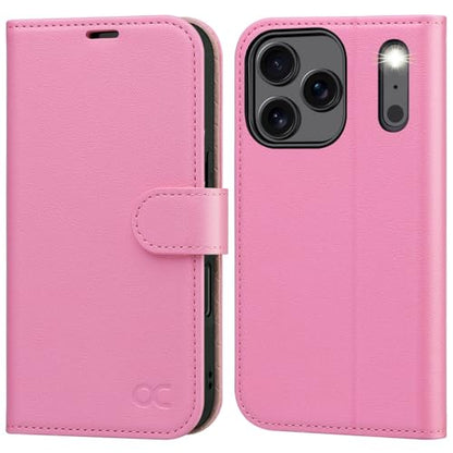 OCASE Compatible with iPhone 17 Pro Wallet Case, PU Leather Flip Folio Case with Card Holders RFID Blocking Kickstand [Shockproof TPU Inner Shell] Phone Cover 6.3 Inch 2025, Pink - color: Pink