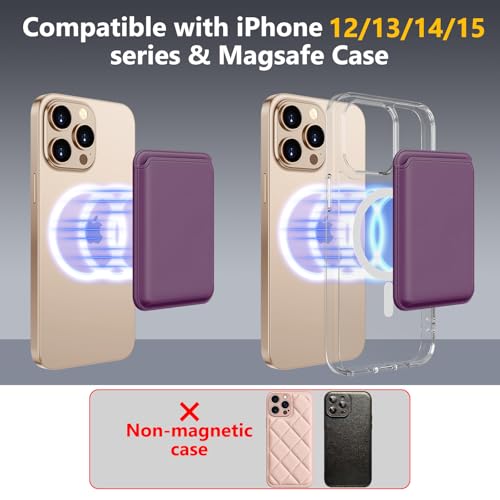 Upgraded MagSafe Wallet, Magnetic Phone Wallet 3 Cards Holder, 23 Magnets, Credit Card RFID Blocking, Slim Leather, Magnetic Wallets for iPhone 17/16/15/14/13/12 Series-Wine Red - color: Wine Red