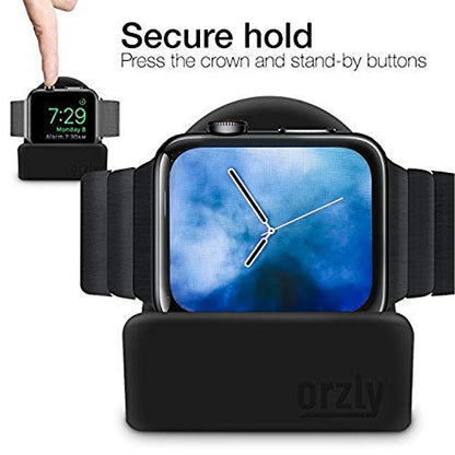 Orzly Elegant Apple Watch Charger Stand Apple Watch for All Series Ultra 49mm 2025 Series 10 46/42mm 9/8/7 45/ 41mm SE2/SE/6/5/4 44/40mm 3/2/1 42/38mm Durable TPU - Gift Boxed - Black