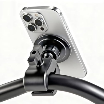 Magnetic Phone Holder Clamp Mount –Strong Magnet Mount for Gym, Microphone Stand, Treadmill, Stroller, Spin Bike, Golf cart, Handlebar,Dia 0.4-2" Rod, compatible with iPhone 16 15 14 13 12 series
