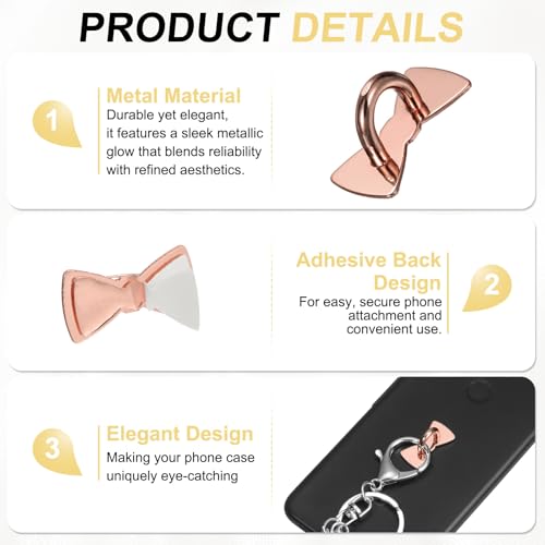 PATIKIL Metal Phone Charm Hook 1", 12Pcs Adhesive Bow Shaped Phone Finger Grip Hook Smartphones Keychain Ring Charm Loop for DIY Tablet Case Accessories, Rose Gold - color: Rose Gold