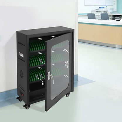 50 Device Cell Phone Charging Station, Rechargeable Cellphone Locker Storage Charging Station, Mobile Charging Cabinet for Cell Phone, USB Cell Phone Charging Cart with Lock - color: Black-50 Slots