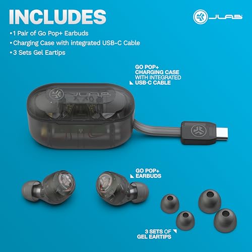 JLab Go Air Pop+ Earbuds, Dual Connect, EQ3 Sound, Clear - color: Clear, style: Matte