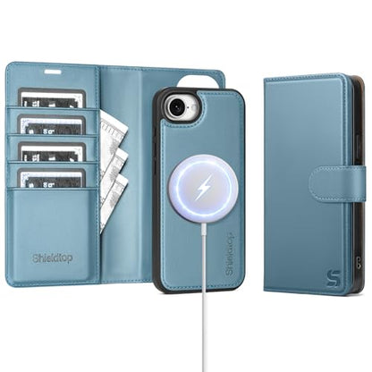 Shieldtop Compatible with MagSafe iPhone 17e / 16e Wallet Case,Light Blue | 2 in 1 Detachable Magnetic,Credit Card Holder Slots,RFID Blocking,PU Leather,Kickstand,Flip Folio Phone Cover for Men & Women - color: Light Blue