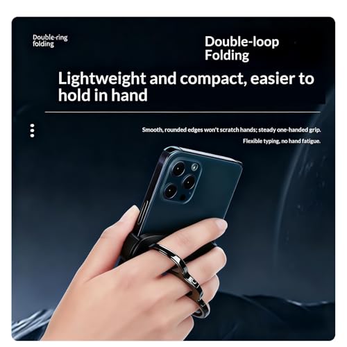 Rookii Dual-Ring Three-Finger Back Clip Holder,360° Rotation Foldable Metal Phone Grip Stand, Back Clip Mount Mobile Support Compatible with Smartphones,Ring Holder for Phone Case (Black) - color: black