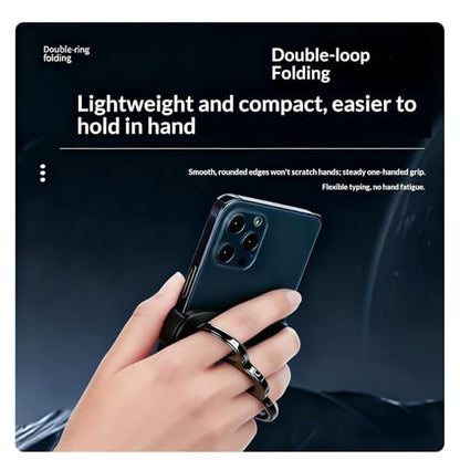 Rookii Dual-Ring Three-Finger Back Clip Holder,360° Rotation Foldable Metal Phone Grip Stand, Back Clip Mount Mobile Support Compatible with Smartphones,Ring Holder for Phone Case (Silvery) - color: silvery