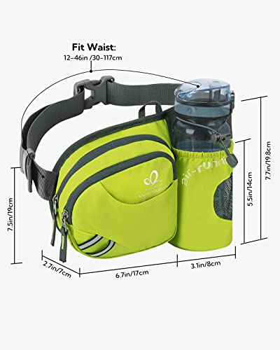 WATERFLY Fanny Pack Waist Bag: Waist Pack for Women Men with Water Bottle Holder Hiking Fanny Pack for Running Walking DogWalking Travel Cycling - color: Green
