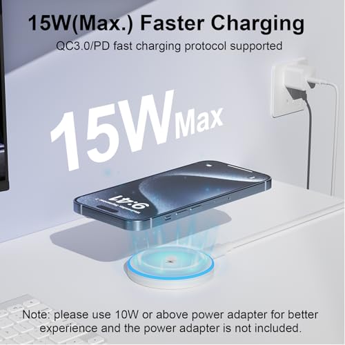 MagSafe Charger 15W Magnetic Wireless Charger Fast Charging Pad Compatible with iPhone 17/16/15/14/13/12 Series & AirPods 4/3/2/Pro Magnetic MagSafe Charging Pad with Dual Ports - color: White, size: 1Pack