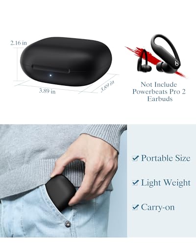 Replacement Charging Case Compatible with Powerbeats Pro 2: Wireless Charger Case with Bluetooth Pairing Button, 600mAh Battery, USB-C Charging Cable Included - color: Powerbeats Pro 2 Black
