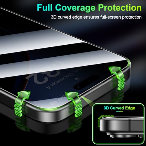 Esanik 2-Pack for iPhone 17/16Pro 360° Privacy Screen Protector - 4-Way Anti-Spy Tempered Glass, Shatterproof, Anti-Peep, Scratch Resistant, Easy Installation Frame Included