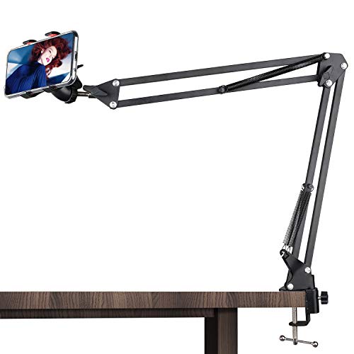 ChromLives Phone Overhead Video Stand Articulating Arm Phone Mount Overhead Table Top Mount Flexible 360° Rotation Cell Phone Clip Holder for Streaming Phone Baking Crafting Cooking and More