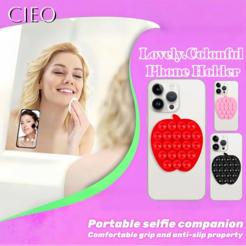 CIEO SuctionPhone Grip, Strong Silicone Suction,Strawberry Sticky Grip,Suitable for Selfies and Videos on Mirrors, Bathrooms and Smooth Surfaces, Compatible with iPhone (Pink) - color: Pink