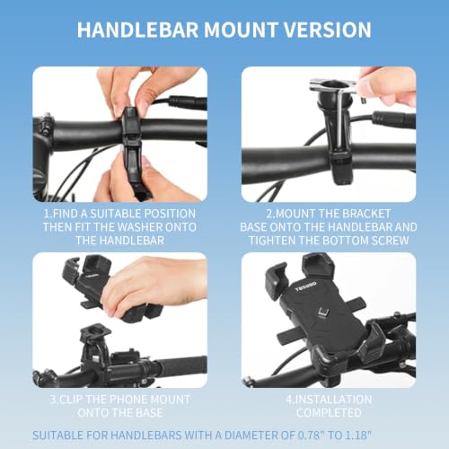 Bike Phone Mount & Holder, Motorcycle Phone Mount, Phone Holder for Bike, Ebike Phone Holder, 360° Rotatable, Quick Release, Anti-Shake, Fits 4.5"-7.2" for Bicycle, Scooter