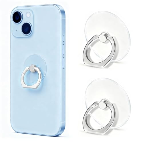 VOVIGGOL Transparent Phone Ring Holder Stand 2 Pcs, 360° Rotation Cell Phone Ring Holder Mobile Finger Kickstand Hand Phone Grip for iPhone, Clear Phone Ring for Phone Case (Round)