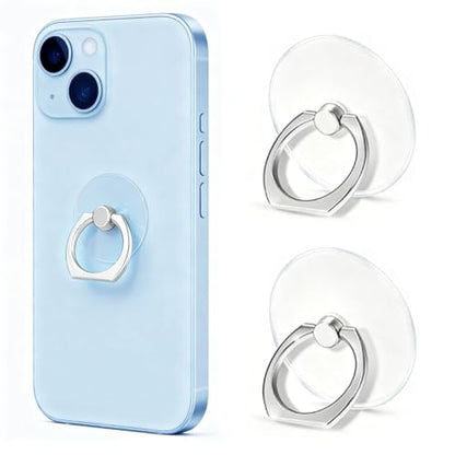 VOVIGGOL Transparent Phone Ring Holder Stand 2 Pcs, 360° Rotation Cell Phone Ring Holder Mobile Finger Kickstand Hand Phone Grip for iPhone, Clear Phone Ring for Phone Case (Round)