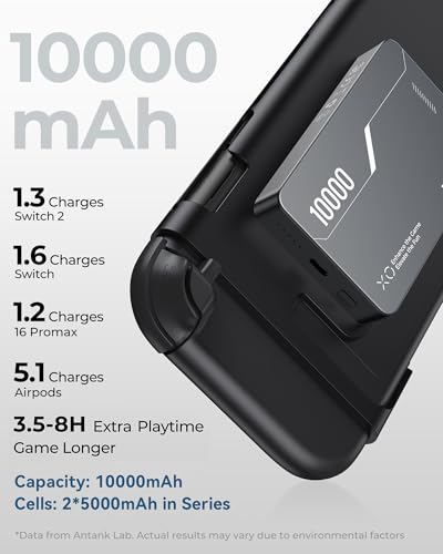 Antank B5 Magnetic Power Bank 10000mAh for Nintendo Switch 2 2025, 30W PD Fast Charging Portable Battery Pack for Switch/OLED/iPhone 12-17, 3.5-8H Extended Playtime, 2 Removable Clips & 2 USB-C Cables