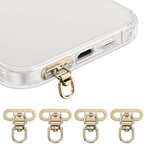 saxsion Side-Mount Phone Tether Tab, Metal Lanyard Patch, 360° Swivel Clip, 304 Stainless Steel, Won't Block Charging Port - color: Champagne Gold*4