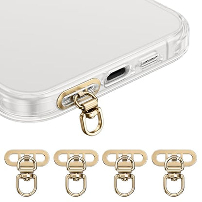 saxsion Side-Mount Phone Tether Tab, Metal Lanyard Patch, 360° Swivel Clip, 304 Stainless Steel, Won't Block Charging Port - color: Champagne Gold*4