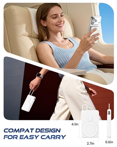 10000mAh Portable Charger, 20W Fast Charging, Built-in Cables with Handle | Charge from 20% to 85% in 30 Mins, 30% Smaller, magnetic grip, Stays Cool, LED Display, for iPhone, Samsung, Android Phones - color: 02.White