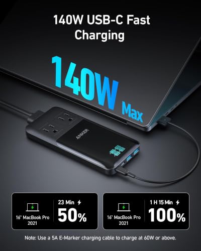 Anker Prime Charging Station, 140W 6-in-1 Travel Power Strip, 2 USB C