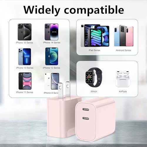 USB C Charger Block 3 Pack, Dual Port 20W Fast Wall Plug (Pink) - color: Pink