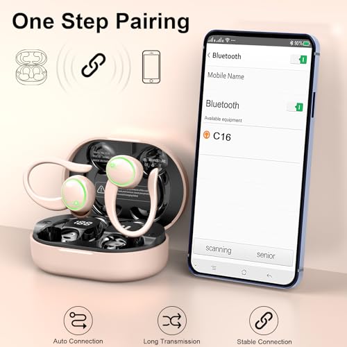 Matast Wireless Earbuds, Bluetooth 5.4 Headphones Sports, 50H Playback Over-Ear Buds with ENC Noise Cancelling Mic, 3D HiFi Stereo Fitness Earphones with Earhooks, IP7 Waterproof Headset for Runing - color: Shiny Pink