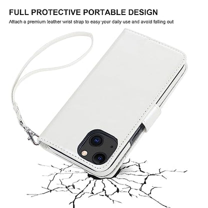 Bocasal Detachable Wallet Case Card Holder for iPhone 13, White | RFID Blocking Kickstand Card Slots Holder PU Leather Magnetic Shockproof Wrist Strap Removable Flip Protective Cover 6.1 inch - color: White