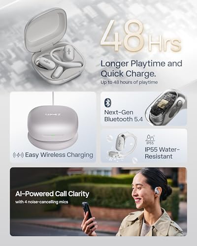 SHOKZ OpenFit 2+ Open-Ear Earbuds, Grey, Dolby Audio,Wireless Charging - color: Grey, style: Dolby Audio / USB-C&Wireless