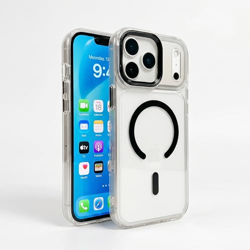 for iPhone 17 Pro Max Clear Case with Electroplated Camera Ring & Buttons, MagSafe Compatible, Military-Grade Shockproof, Anti-Yellowing Slim Transparent Cover - color: Black