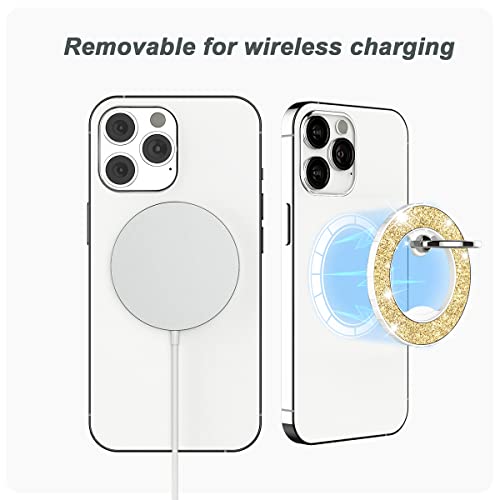 Magnetic Phone Ring Holder for magsafe, Glitter Magnetic Grip Compatible with iPhone 17 16 15 14 13 12 Pro max,Pro,Plus,Mini,Pixel 10 Series Mag Safe Accessories,Adjustable Kickstand,Gold - color: Glitter Gold
